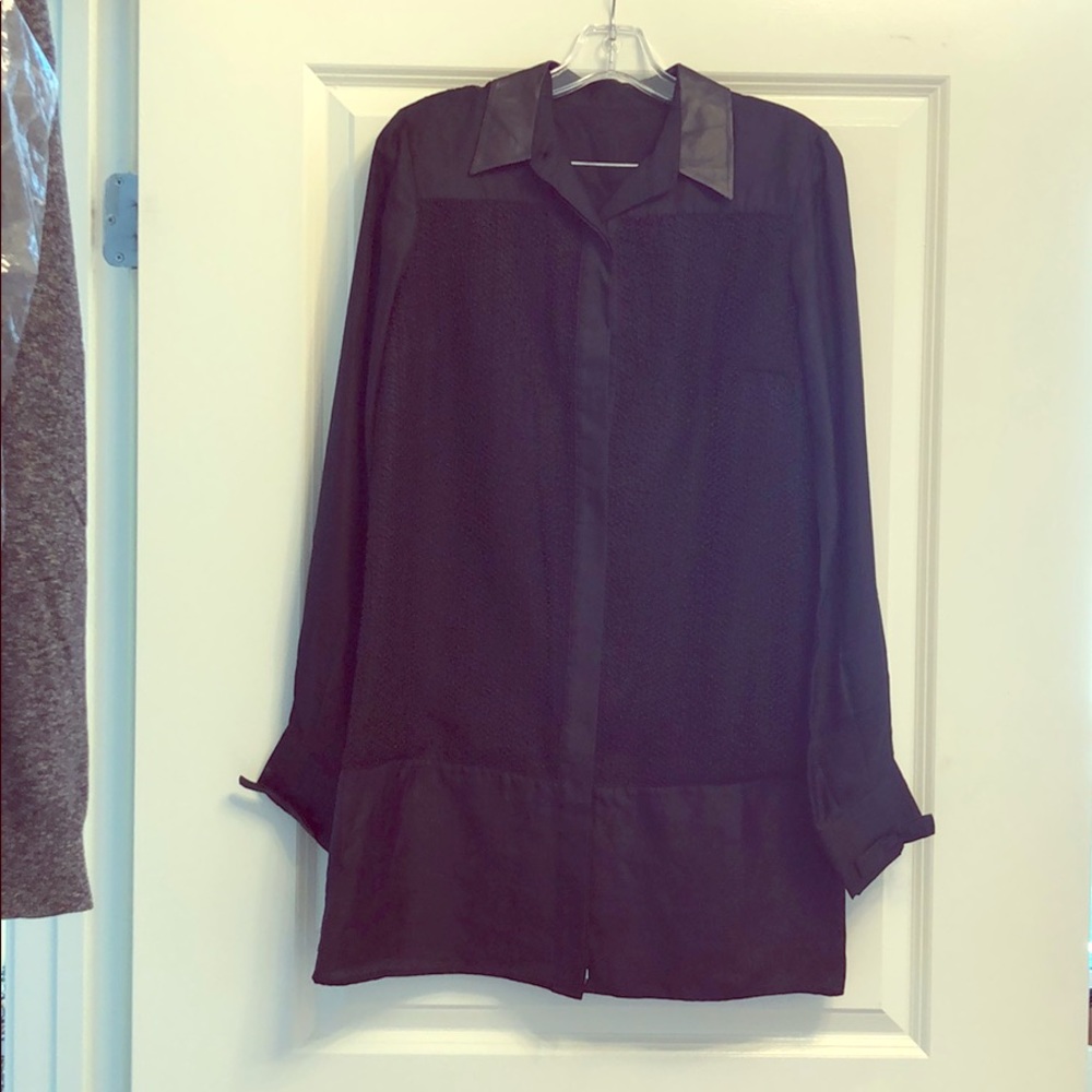 GRACE MMXIII SILK,CROCHET,FAUX LEATHER SHIRT DRESS